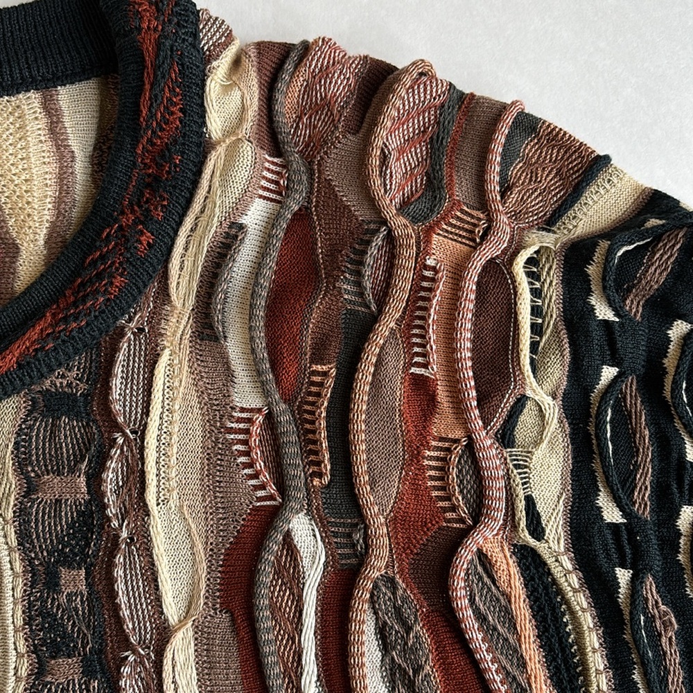 Vintage‎ COOGI Australia Brown Tan 3D Knit Sweater 90’s Cotton Men’s Size Large - Picture 4 of 13